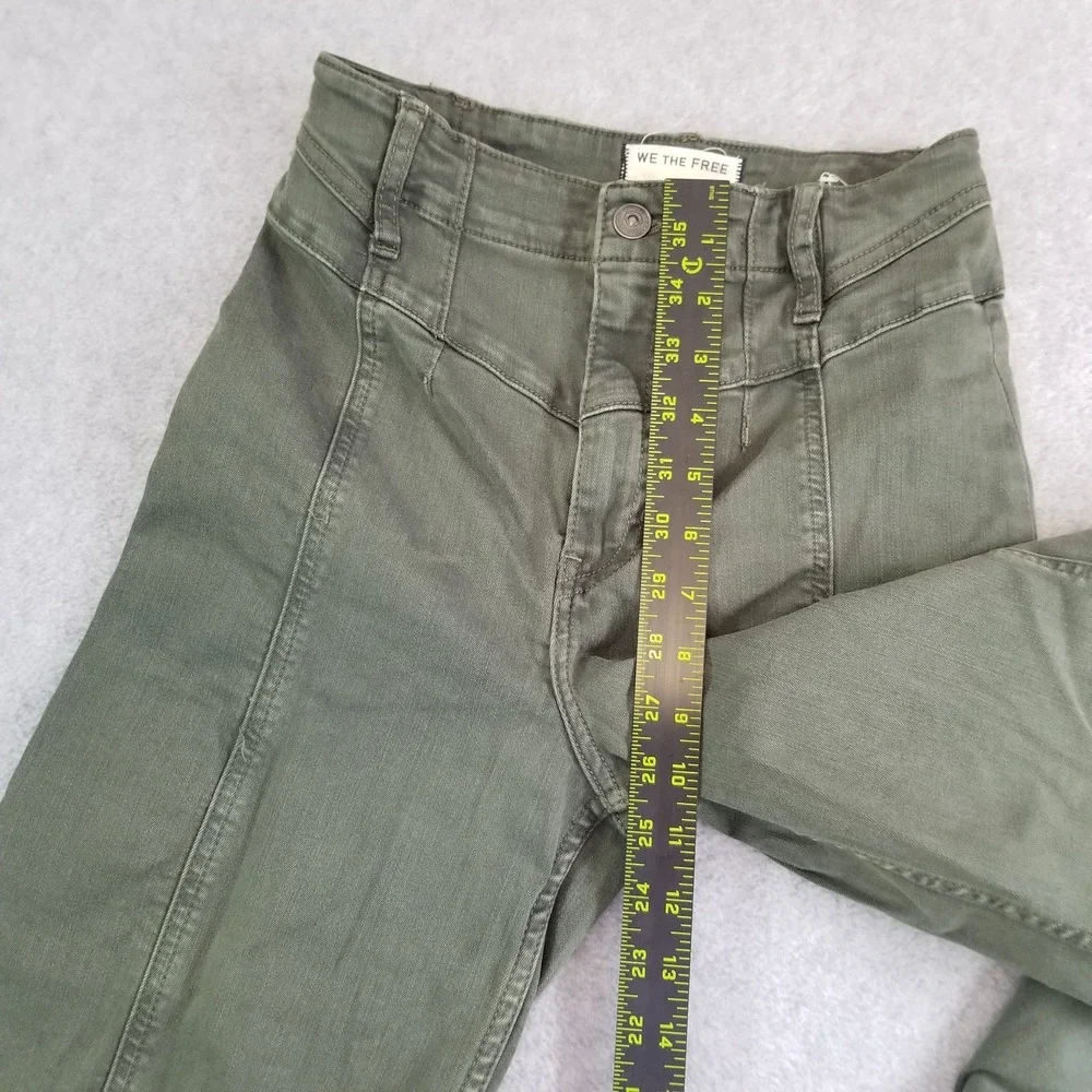 Free People Jayde Flare Pants Womens 26 Olive Green High Rise Wide Leg Seam